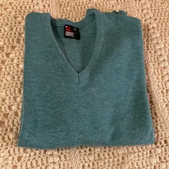 1960’s vintage Robert Bruce acrylic sweater with Union label mens XL teal blue - Picture 9 of 10